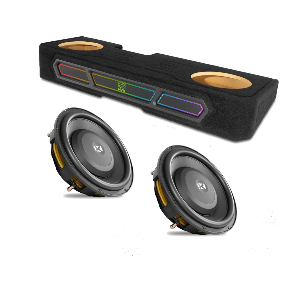 2008-2018 Chevrolet Silverado, GMC Sierra Crew Cab Bass Package - Custom Dual 12" 1200W RMS Amplified Sealed Subwoofer Enclosure with Amplifier Wiring Kit - PBK-GM-08SLVCC-S212
