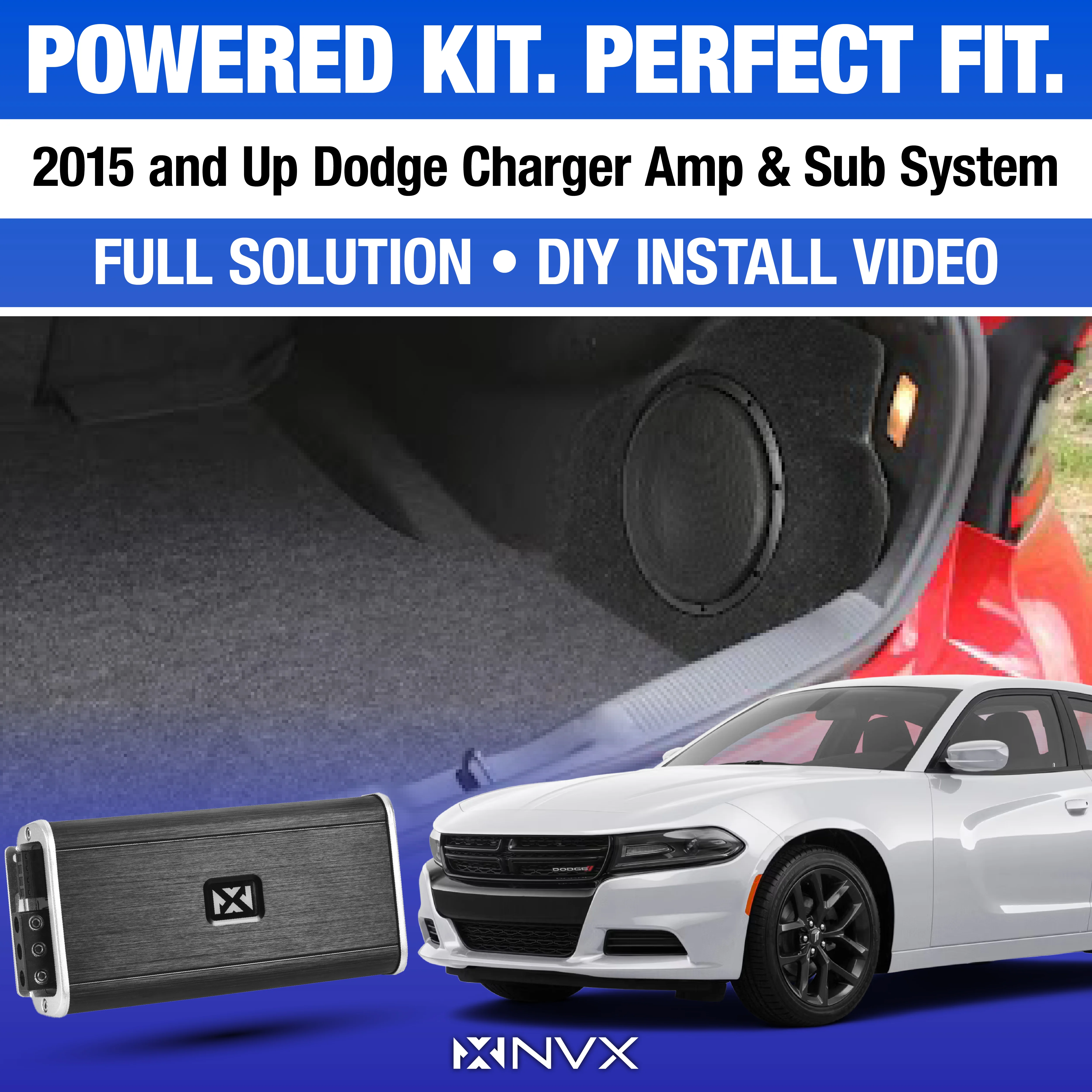 2014-2023 Dodge Charger Bass Package - Custom Single 10" 350W RMS Amplified Subwoofer Enclosure with Line Out Converter and Wiring Kit - PBK-DOD-CHA-G7