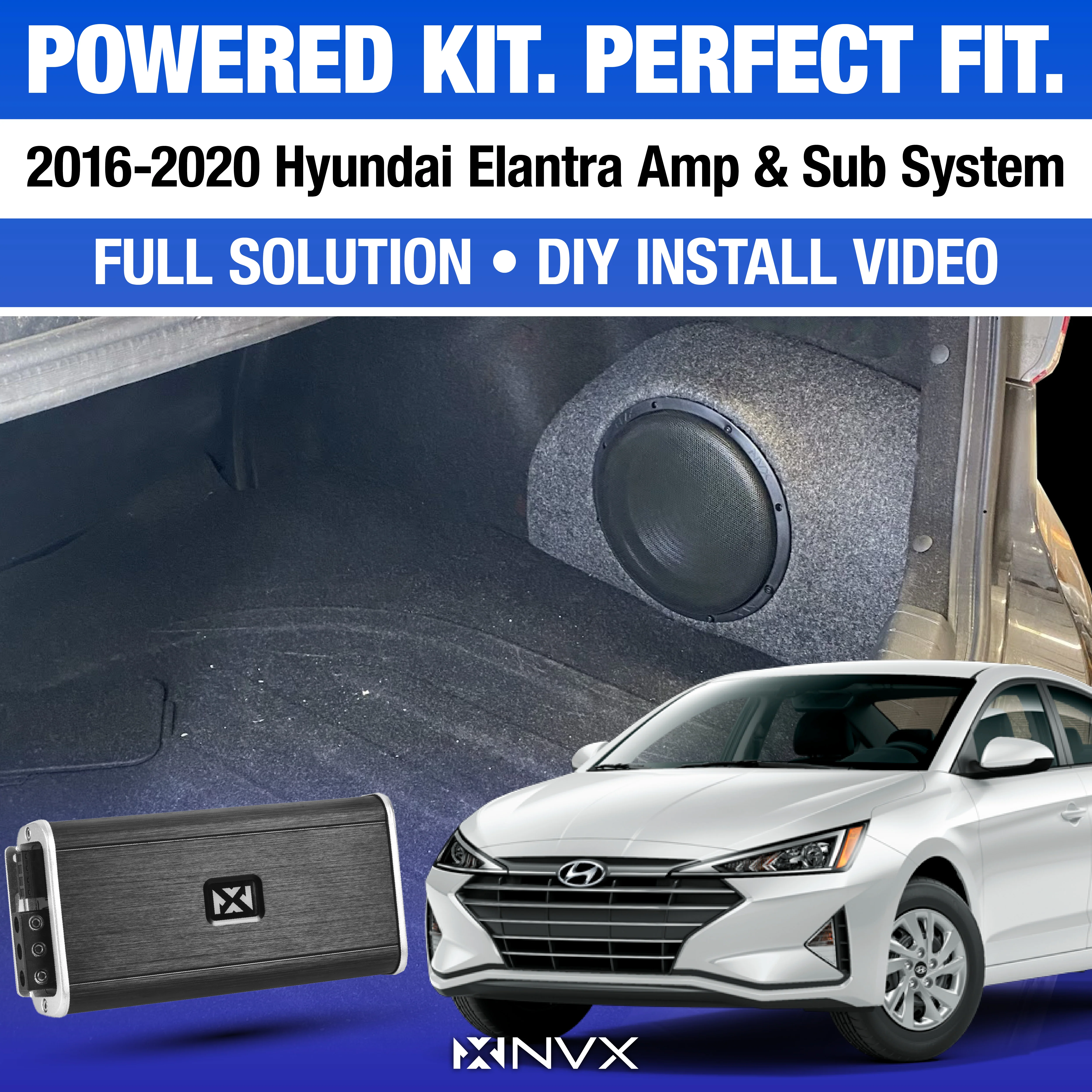 2016-2020 Hyundai Elantra Bass Package - Custom Single 10" 500W RMS Amplified Subwoofer Enclosure with Line Out Converter and Wiring Kit - PBK-HYD-ELA-G6
