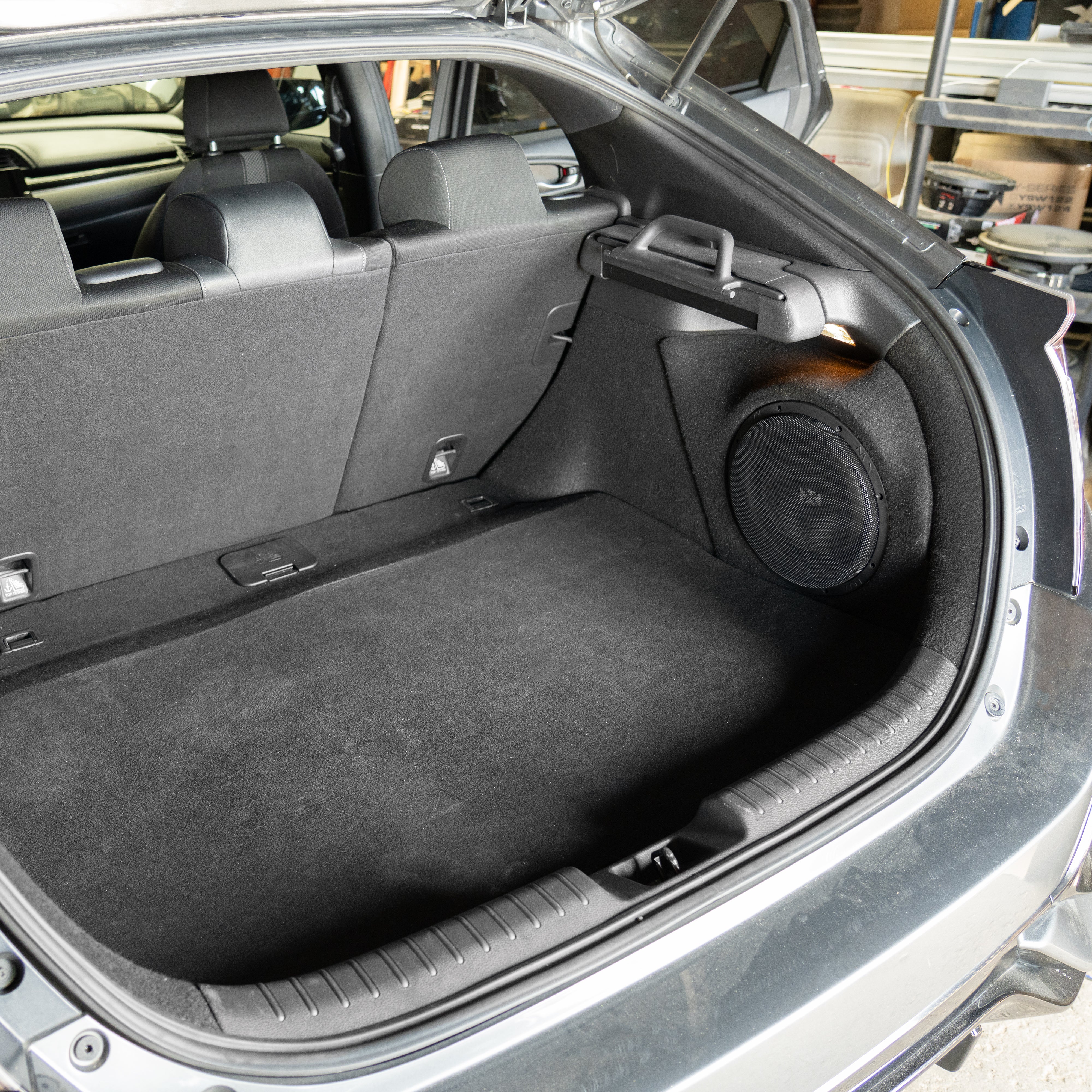 2017-2021 Honda Civic Sport Bass Package - Custom Single 10" 350W RMS Amplified Subwoofer Enclosure with Line Out Converter and Wiring Kit - PBK-HON-CVCHB-G10 - Image 3