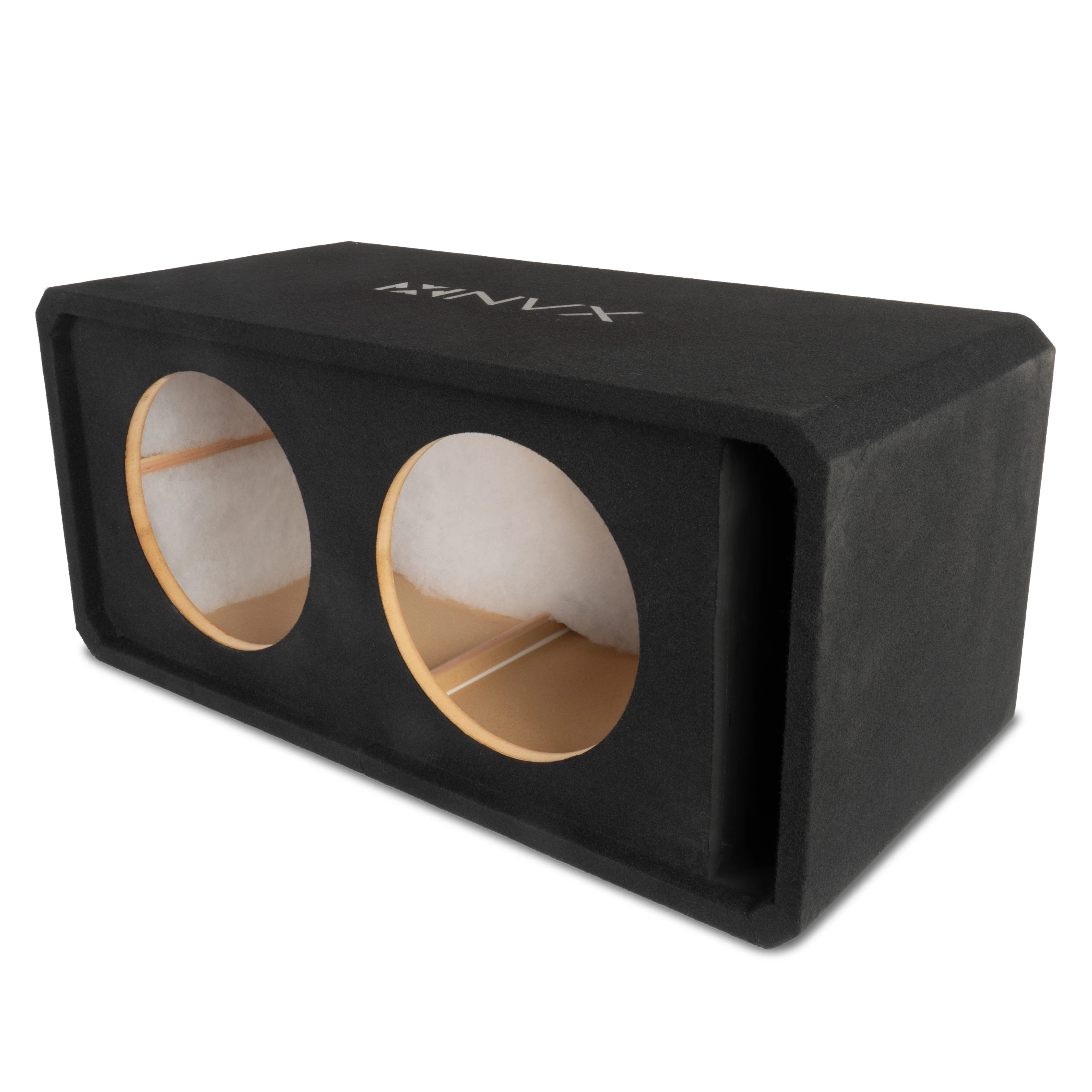 NE122P Dual 12" Slot Ported 3/4" MDF Black Carpeted Subwoofer Enclosure – 3.25 Cu. Ft. with Polyfil and NVX Logo - Image 4