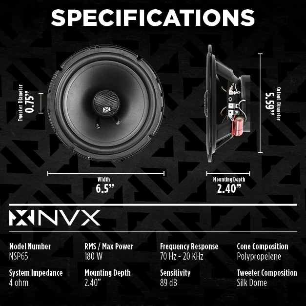 NSP65 540W Peak (180W RMS) 6.5" N-Series 2 Way Coaxial Speakers with 20mm Silk Dome Tweeters - Image 3