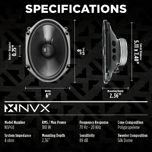 NSP68 540W Peak (180W RMS) 6x8" N-Series 2 Way Coaxial Speakers with 20mm Silk Dome Tweeters - Image 3