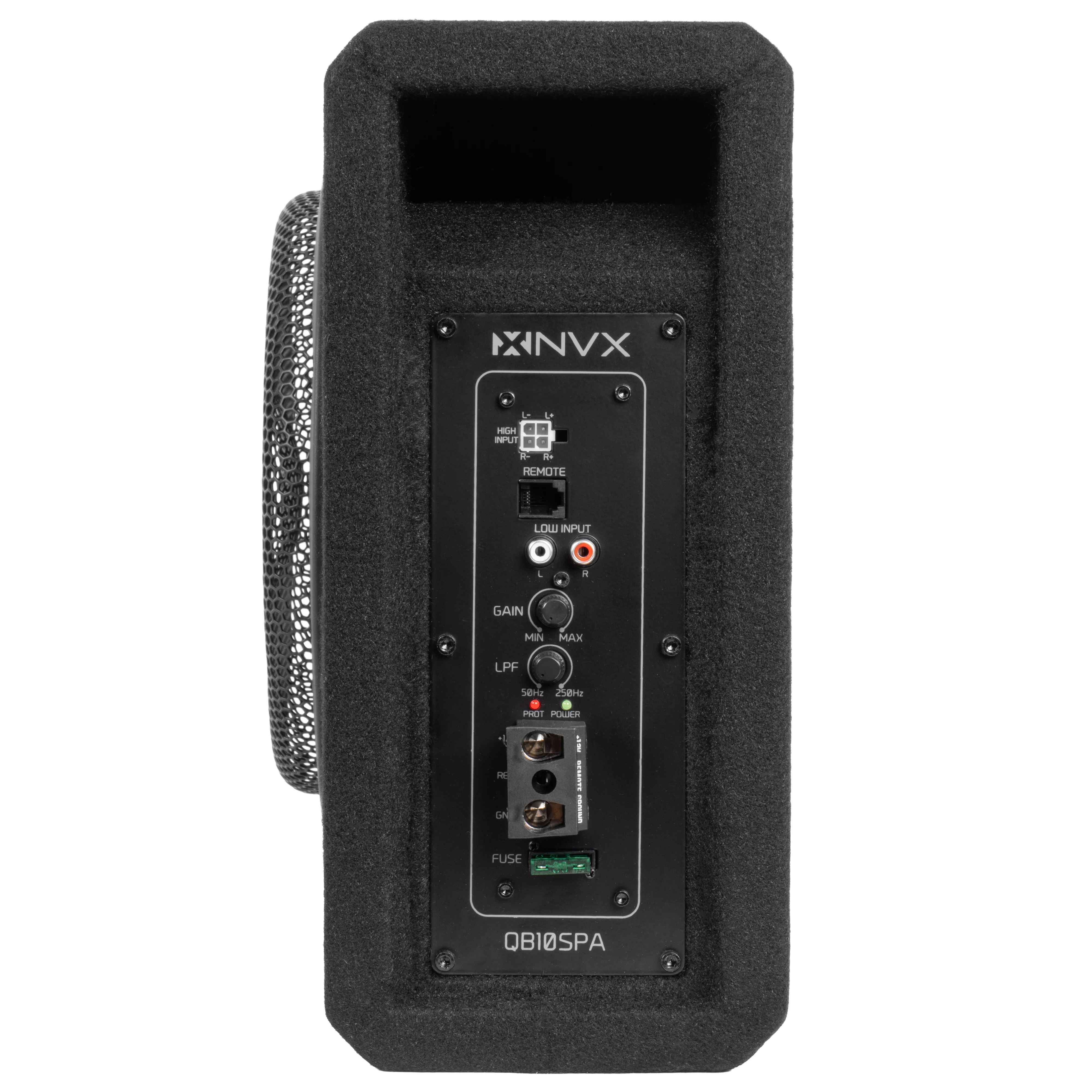QB10SPA 1200W Peak (350W RMS) Single 10" Amplified Ported Loaded Subwoofer Enclosure with Remote Bass Knob - Image 4