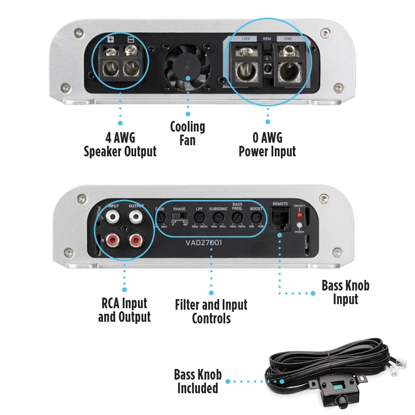 VAD27001 2700W RMS V-Series Class-D 1-Ohm Stable Monoblock Amplifier (Marine Certified) - Image 3