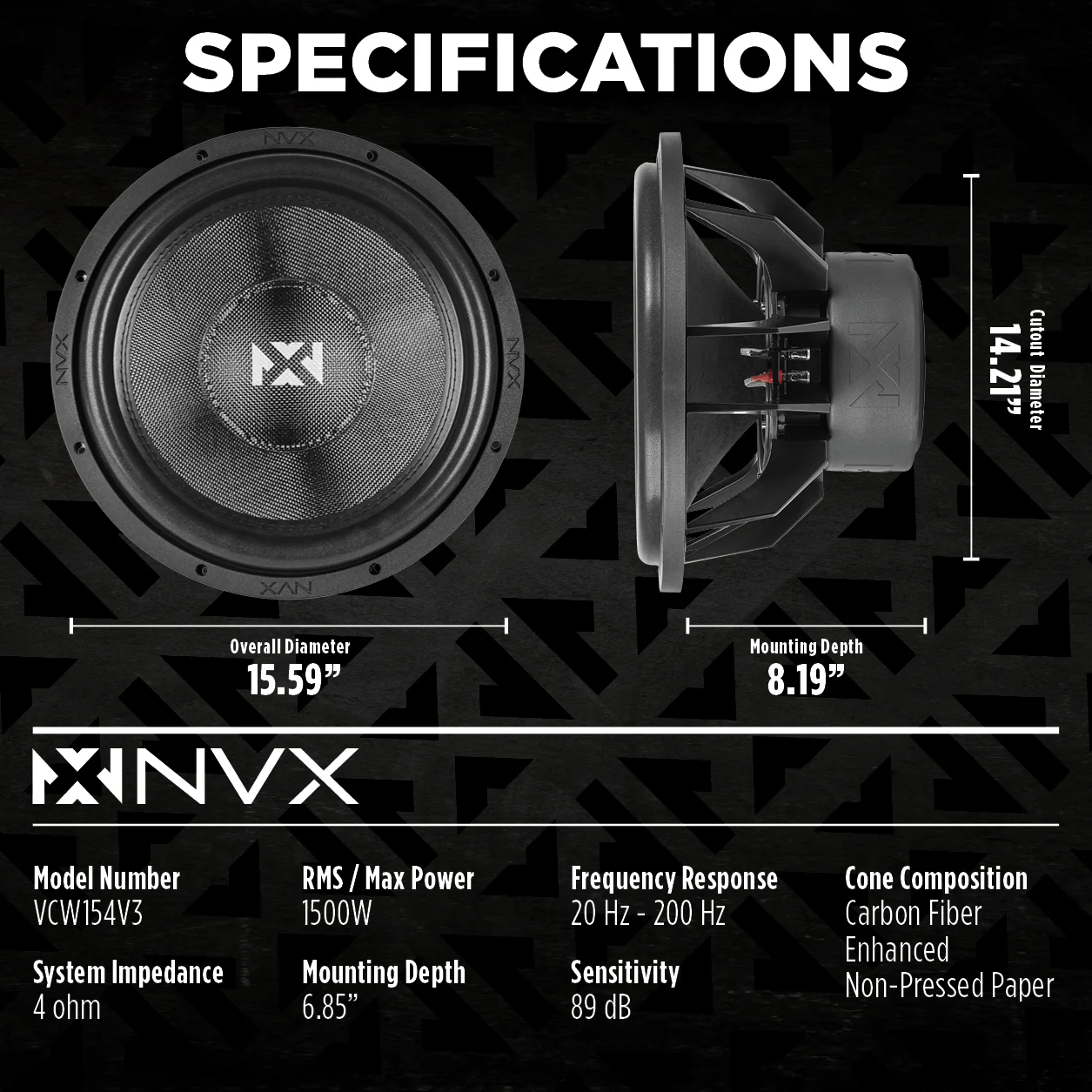 VCW154 Version 3 (VCW154v3) 3000W Peak (1500W RMS) 15" VC-Series v3 Dual 4-Ohm Subwoofer - Image 3