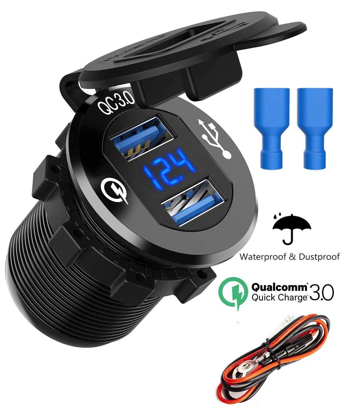 XQC302 Dual USB Quick Charge 3.0 Car Charger with LED Digital Voltmeter - Image 6