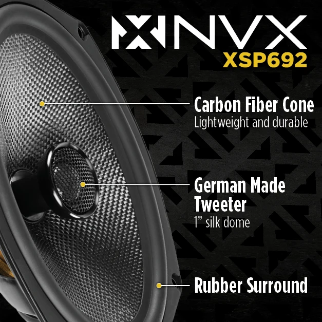 XSP692 900W Peak (300W) RMS X-Series 6"x9" 2-Way Coaxial Speakers with Carbon Fiber Cones and 25mm Silk Dome Tweeters - Image 5